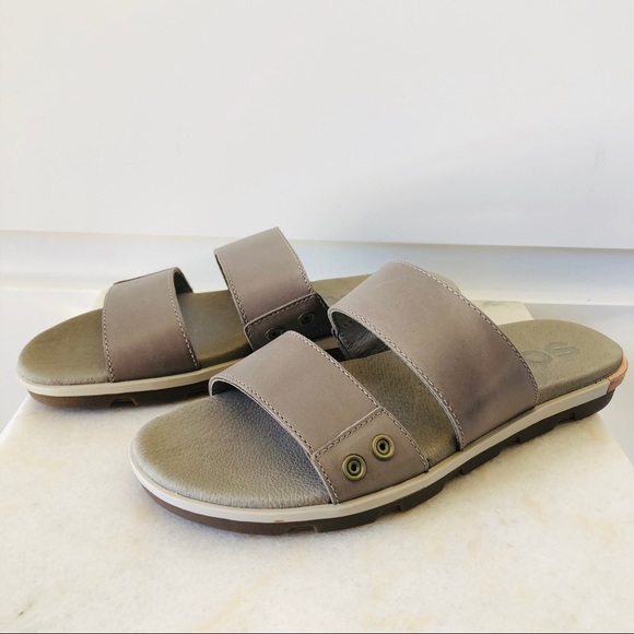 NWT Sorel Torpeda II xFree People Flat Sandal Slide Slip On Leather Greige - Picture 5 of 7